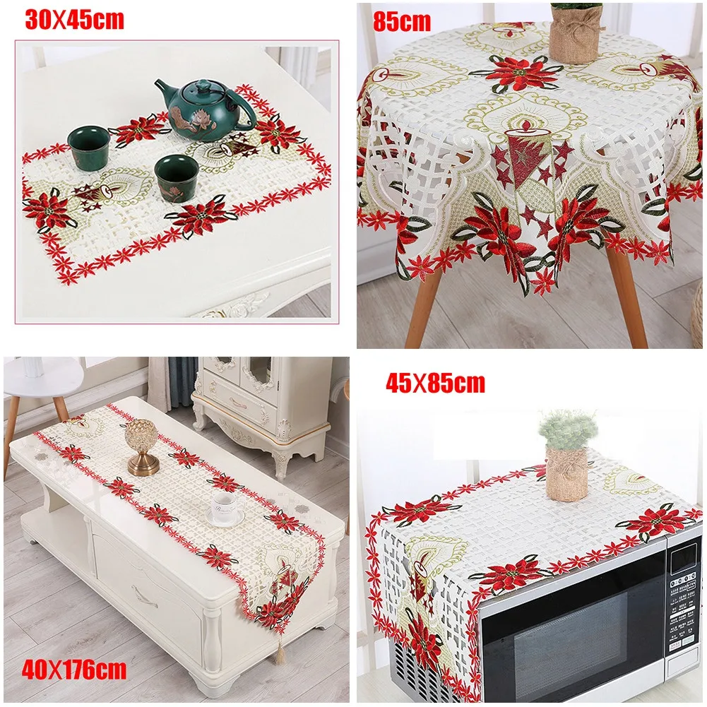 

Table Runner Embroidered Table Cloth Elegant Round Lace Tablecloth Coasters Napkin Party Wedding Decor Dinning Table Dust Cover