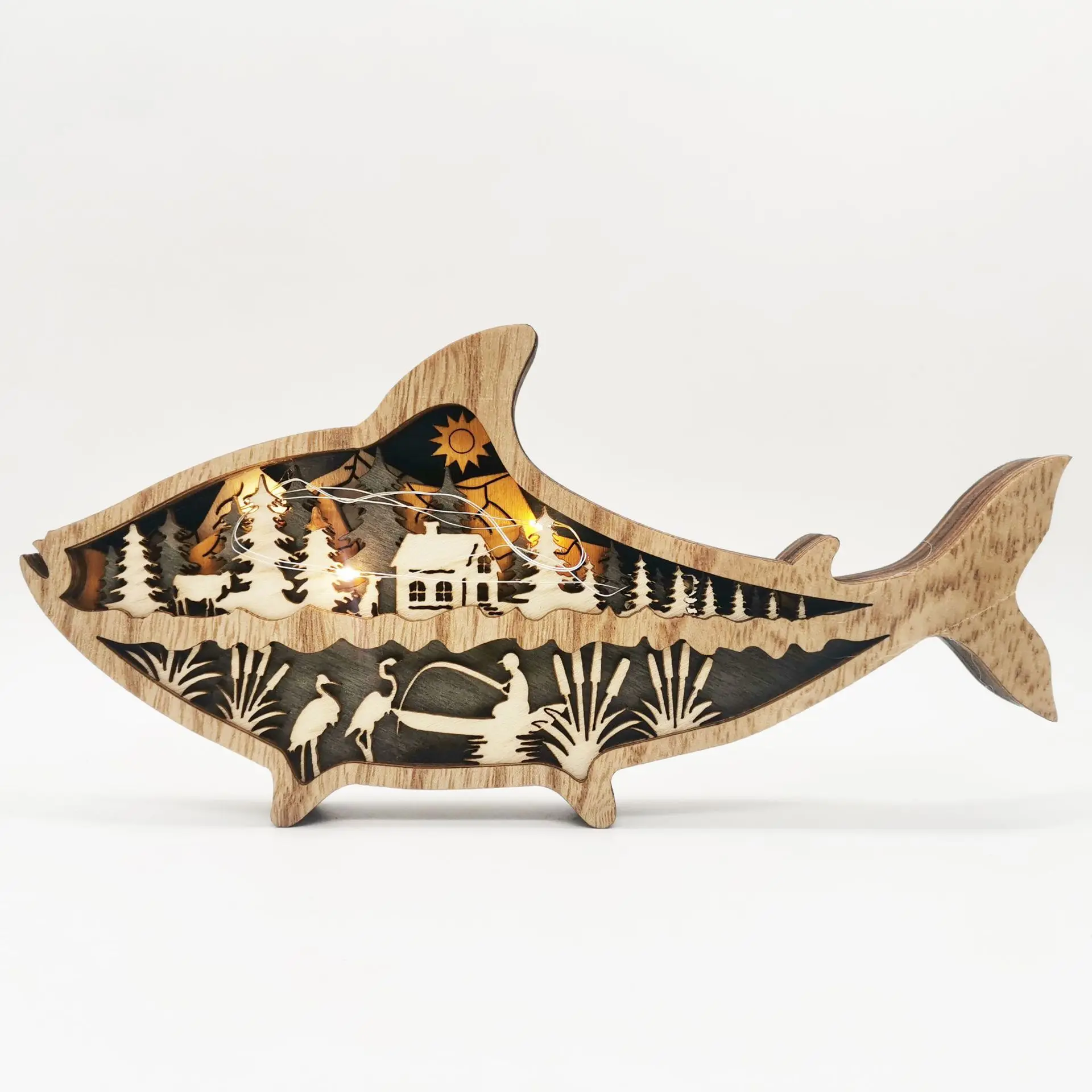 

Home Decor Marine Animal Wooden Crafts Creative Carved Fish Desktop Decoration Living Room Desk Decoration