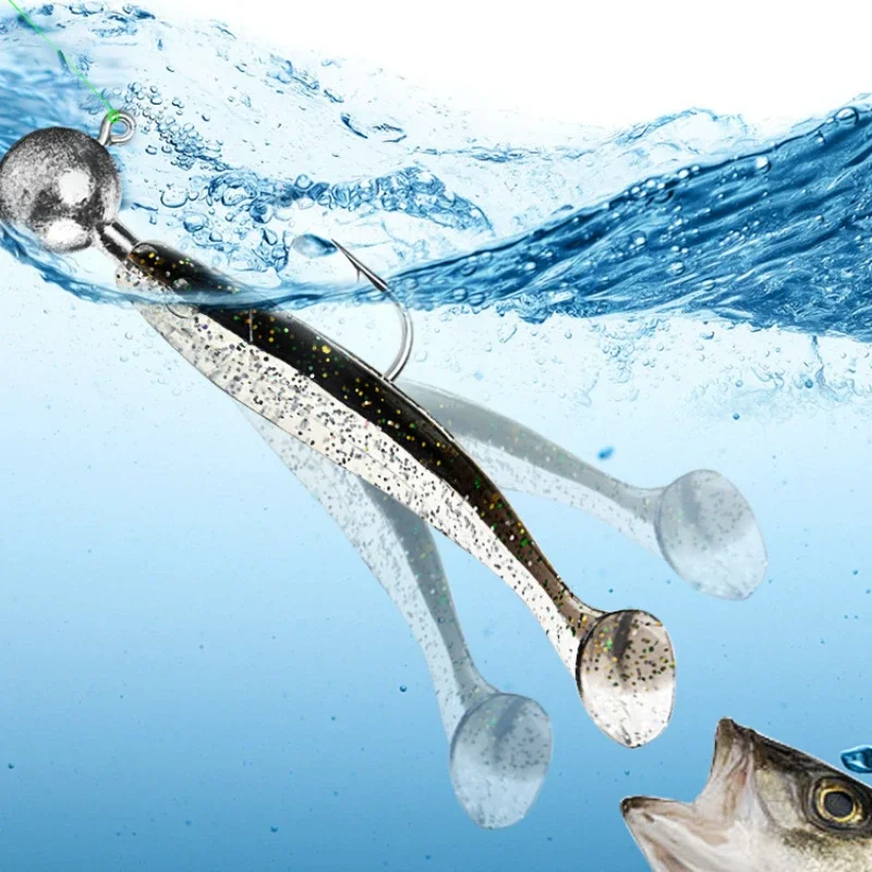 

Fake Bait Set Lead Head Hook T Tail Soft Bait Long Range Soft Insect Perch Mandarin Fish Flipped Mouth Roll Tail Tail Soft Bait