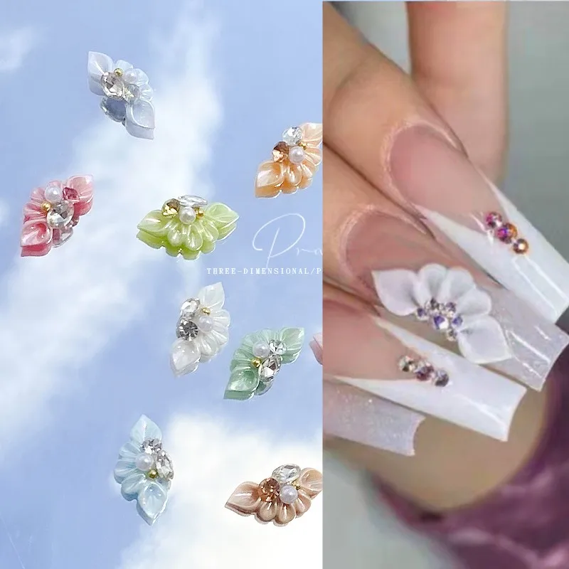 

10PCS 3D Acrylic Flowers Nail Art Decoration Side Flower With Pearl Rhinestone Floret Nail Jewelry Flower Petal Scale Style-JE10