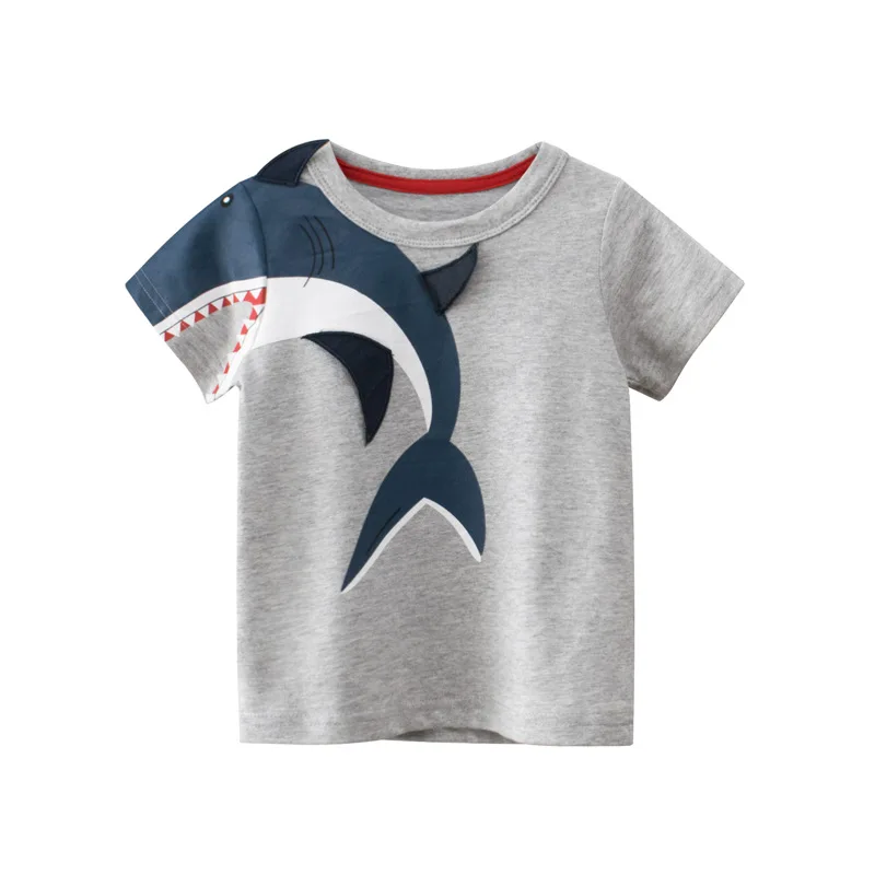 

2023 Children's T-Shirt 3D Cartoon Shark Dinosaur Top for Boys Girls Kids Clothes Short Sleeve Baby Toddler Cotton Tee Shirt 10Y