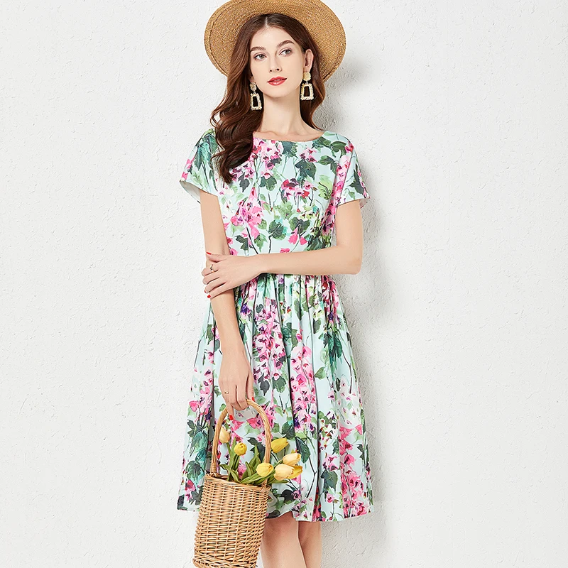 

Женское платье с коротким рукавом, элегантное ТРАПЕЦИЕВИДНОЕ пляжное платье миди с круглым вырезом и цветочным принтом, лето 2022