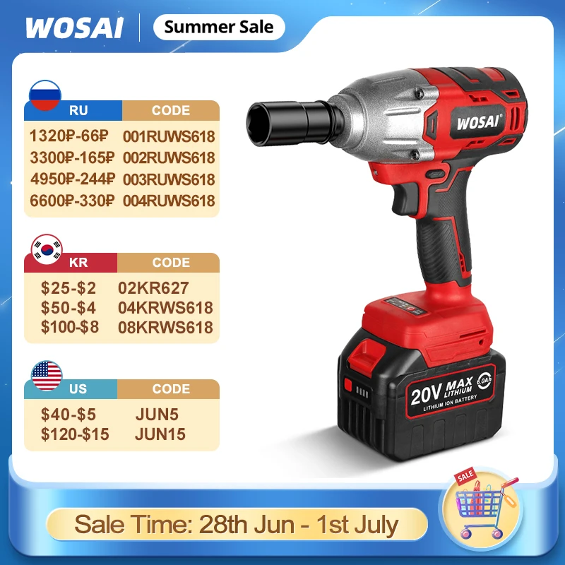 WOSAI MT-Series 600N.m 20V бесщеточный Электрический гаечный ключ разъем литий-ионный аккумулятор Аккумуляторный ударный ключ для автомобильных шин электроинструменты - Апрельский топ товаров с Али