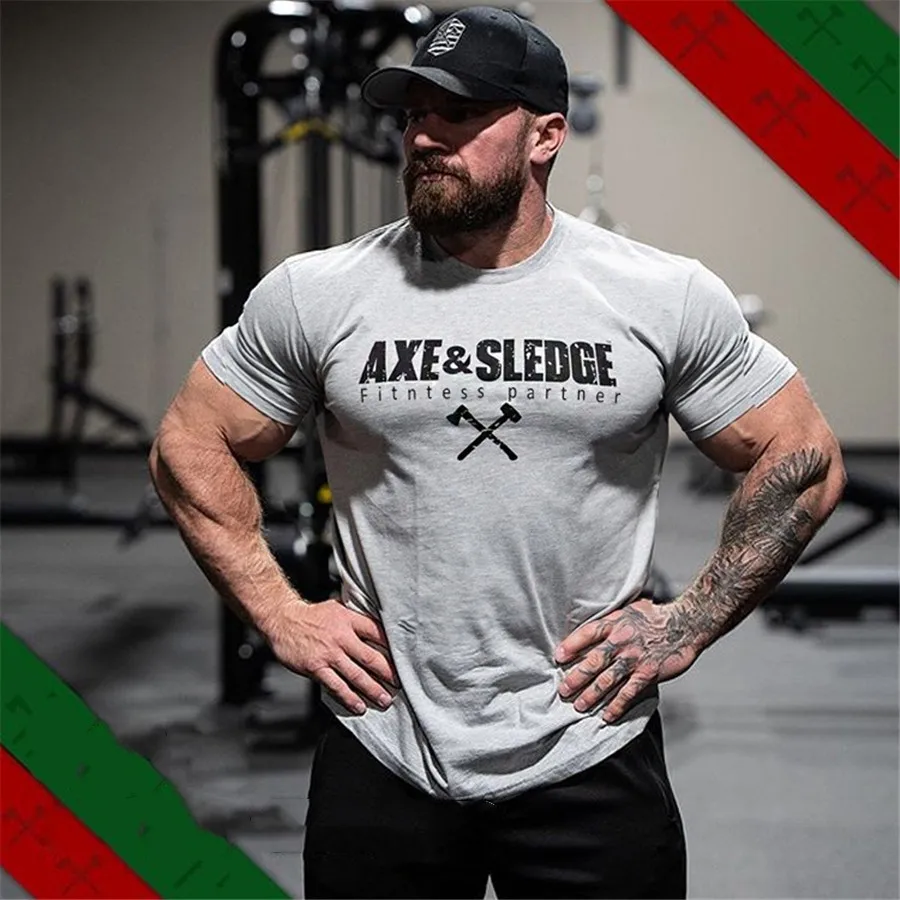 

2022 New Men Summer Oversized T-shirt Round Neck Printed Short Sleeve Fashion Gym Muscle Cotton Loose Bodybuilding Fitness Tee
