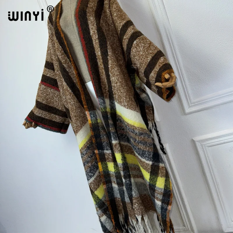WINYI зимний африканский кардиган классический клетчатый принт наряды Абая для