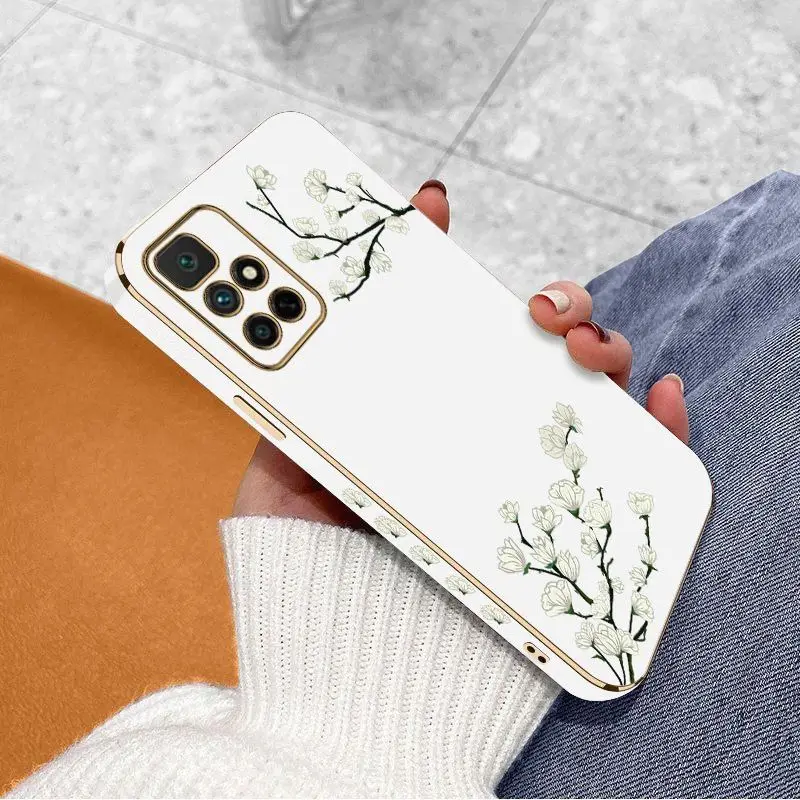 White Plum Blossom Luxury Plating Phone Case For Xiaomi Redmi 10 10A 12C 9 10C 9T 9A A1 9C Cover