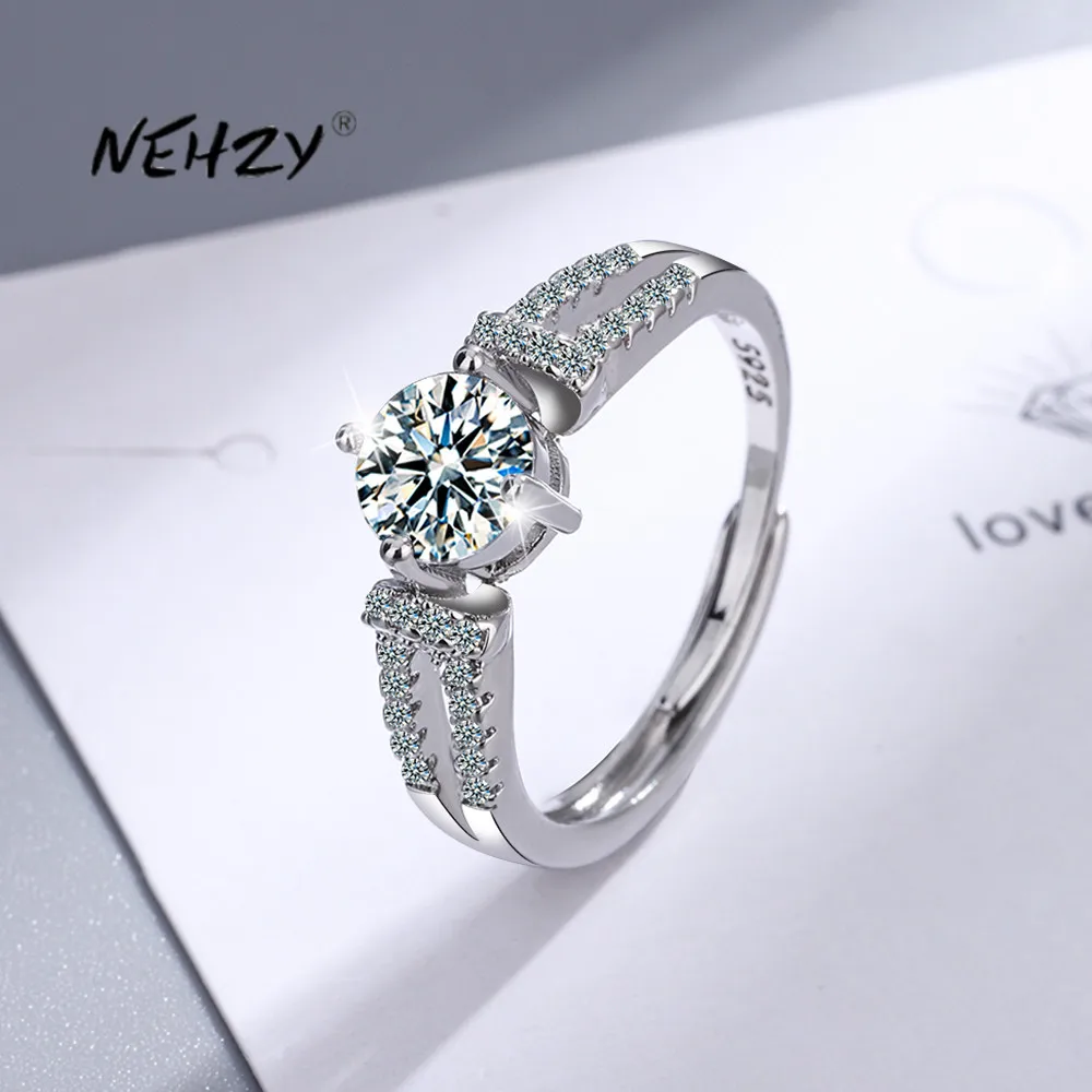 

NEHZY Silver plating new women's fashion jewelry high quality Cubic Zirconia hollow four-claw open ring size adjustable