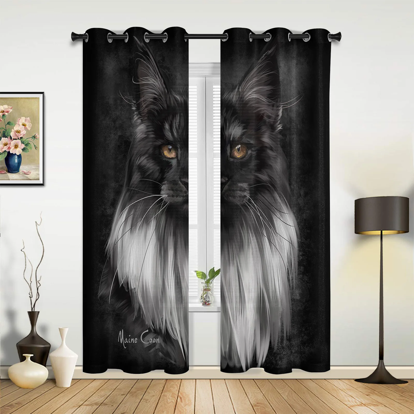 

Black Cat Curtains for Bedroom Living Room Drapes Kitchen Children's Room Window Curtain Modern Home Decor