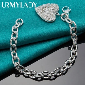 URMYLADY 925 Sterling Silver Heart Pendant Bracelet Chian For Women Fashion Charm Wedding Engagement Party Jewelry