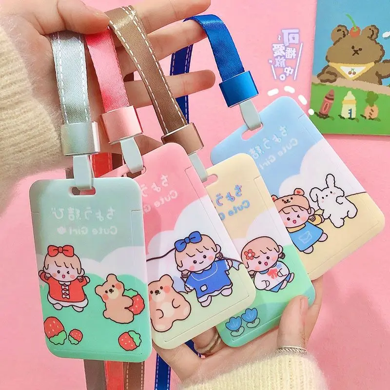 

Kawaii Bear Rabbit Card Holder With Chain Kpop Idol Photocards Credit ID Bank Card Protective Case Photo Sleeves Stationery