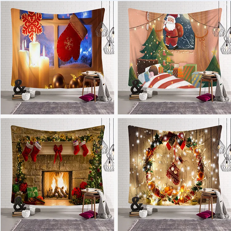 

Christmas Tapestry Wall Hanging Decorative Cloth Polyester Blanket Home Bedroom Wall Art Carpet INS Bedspread Tapisserie