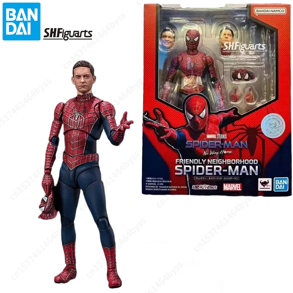 

In Stock BANDAI Original SHF Spider Man No Way Home Garfield Holland Tobey Spiderman Action Figure Toy Gift