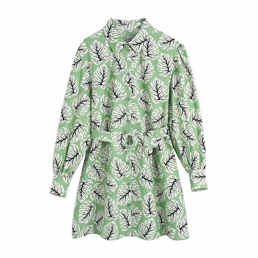 

URMASZA Female clothing printing lapel Matching Belt casual women's dresses Single-breasted dresses woman spring summer 2022