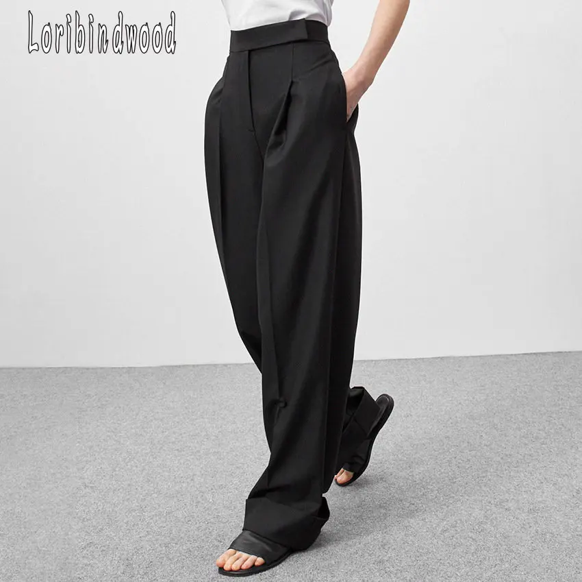 2023 New Black Mopping Suit Pants Loose High Waist Drooping Pants Women's Wide Leg Pants Commuter Suit Pants Autumn and Winter