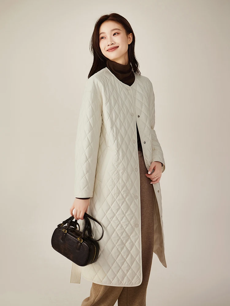 Sofsier 2024 Winter New Fashion Loose Beige Warm Quilted Cotton Long down Coat Casual Outerwear Women
