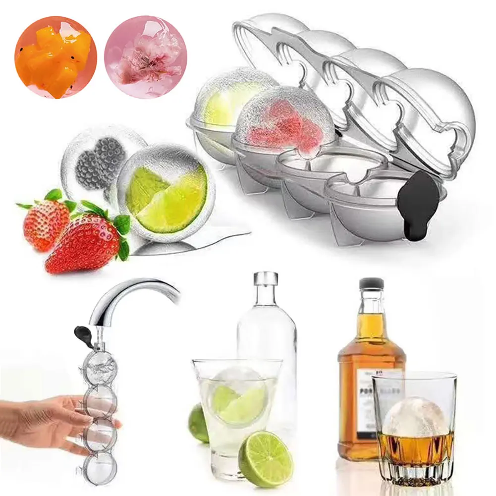 

4 Hole Ice Cube Makers Round Ice Hockey Mold Whisky Cocktail Vodka Ball Ice Mould Bar Party Kitchen Ice Box Ice Cream Maker Tool