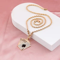 vg 6 ym hip hop jewelry women men statement paved zircon playing cards pendants necklaces wholesale fashion gold color necklace