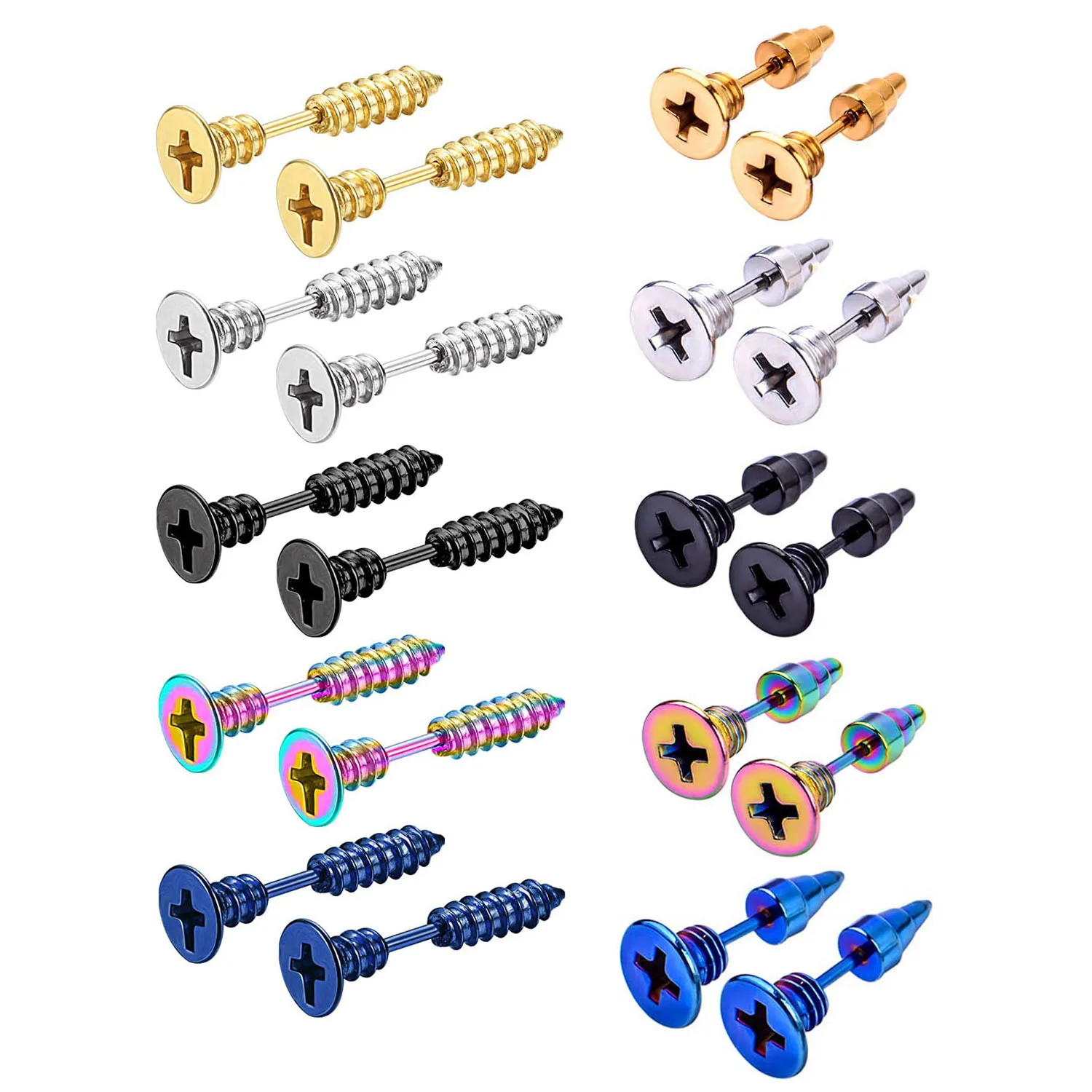 

5 Pairs Punk Men & Women Stud Earring Anti Allergic Stainless Steel Body Piercing Whole Screw Stud Earrings Funny jewelry