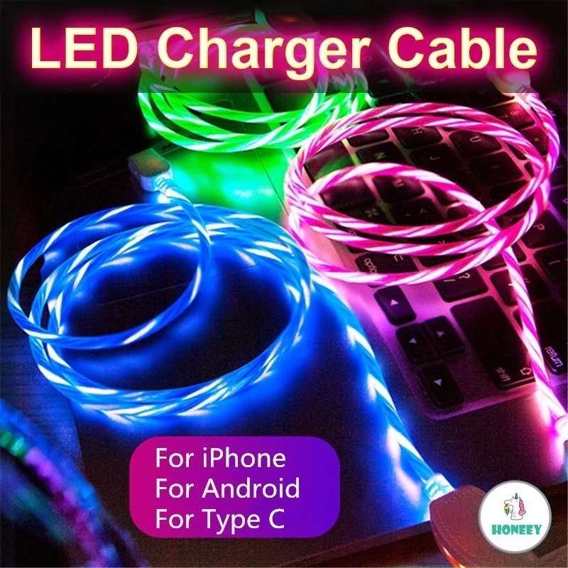 

HSYK LED Luminous Glow Flowing USB Cable Data Line Micro IOS Type-c Charger Cable Andirod Charging Cable