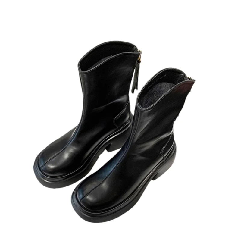 Кожаные женские ботильоны на платформе обувь высоком каблуке женская трендовая