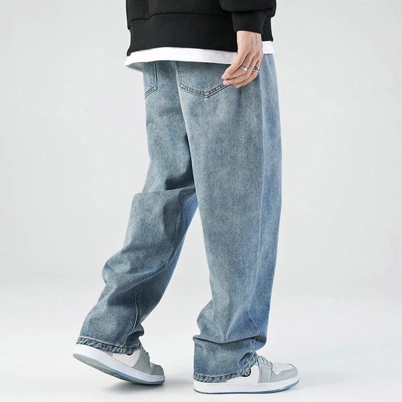 2023 Spring Fashion Baggy Jeans Men Black Hip Hop Streetwear Pants Korean Style Loose Straight Denim Trousers Jeans for Men