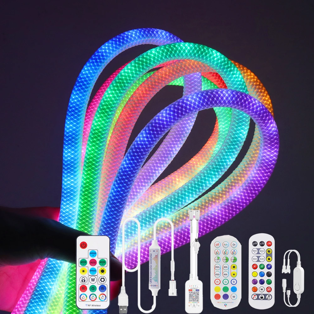 Фото Светодиодная лента 360 Glow Round RGB WS2812B Neon LED с Wi-Fi и Bluetooth управлением, 5В USB, вилки UK/US/EU/AU, комплект 1м 2м 3м 4м 5м №1