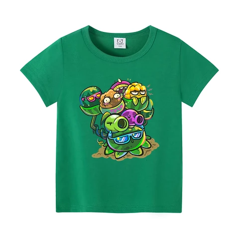 Детская летняя футболка с коротким рукавом и принтом растений и зомби