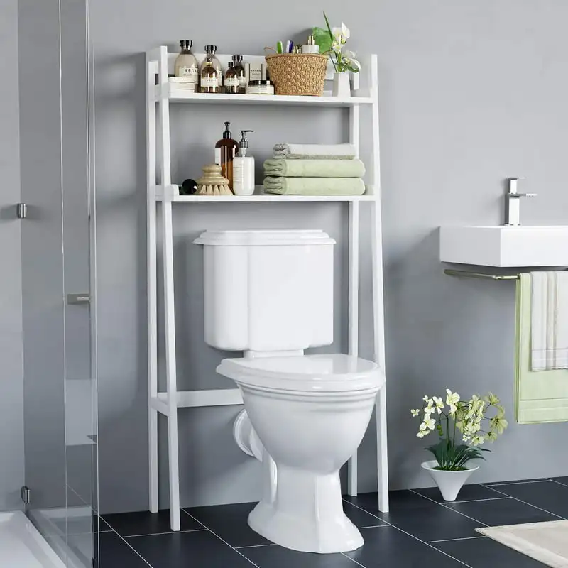 

The Toilet Storage, 2 Tier Bathroom Organizer with Multi-Functional Shelves, Toilet Storage Rack, White