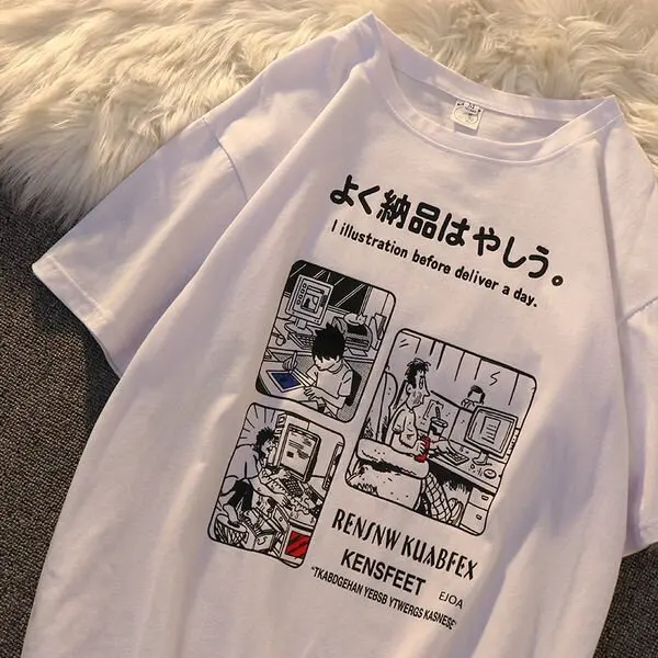 

Funny Harajuku Style Summer T-shirt Short-sleeved Women's Retro Print Oversized Casual Female T-shirt Anime Top