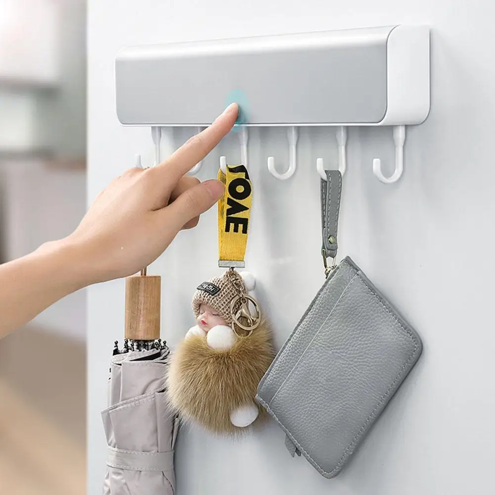 

Настенный стеллаж для хранения с 6 крючками для ванной комнаты, без перфорации, органайзер для одежды, аксессуары для ванной комнаты V8p6