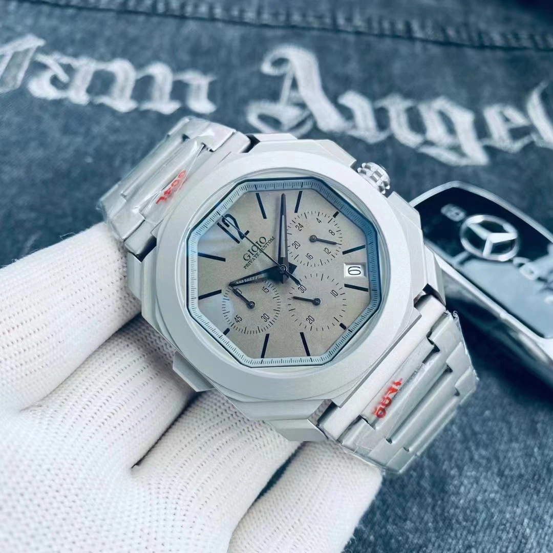 

mens quartz Chronograph watch Black Blue Titainium Grey