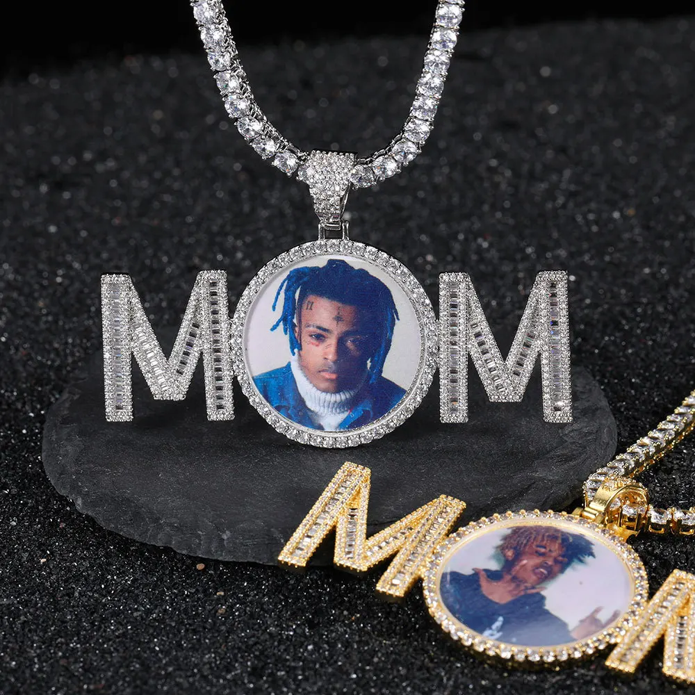 

Hip Hop Customize Letters Photo Pendant Necklace Bling Memorial Frame Medal Gift