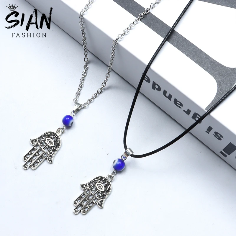 

Hollow Hamsa Fatima Hand Necklace for Women Men Greek Blue Evil Eye Pendants Necklace Chains Turkish Lucky Jewelry Wholesale New