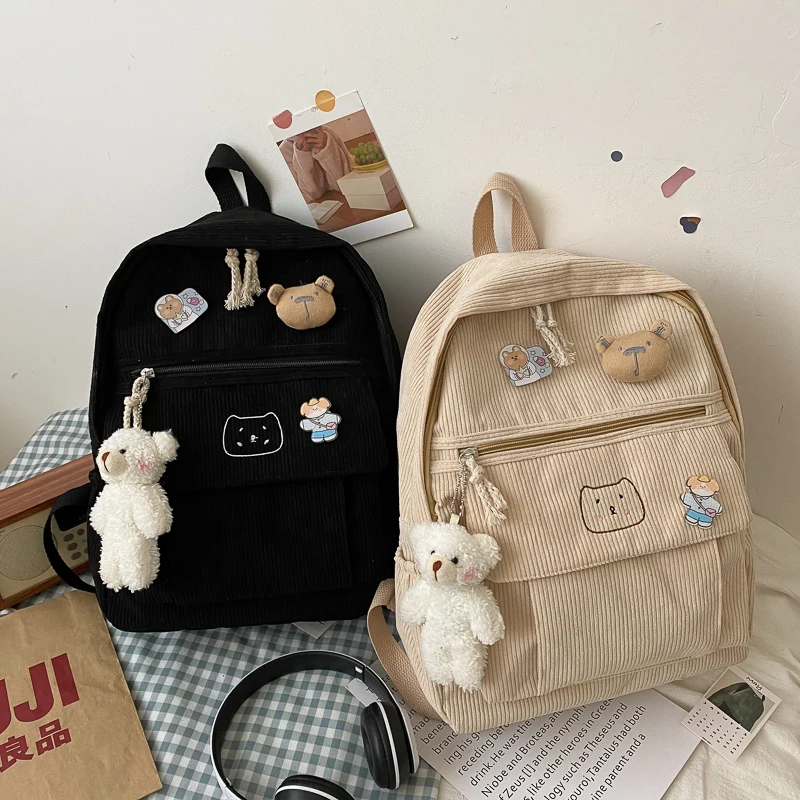 

Cute Women's Schoolbag Korean Harajuku Backpack High School Student Corduroy School bag For Girl mochilas