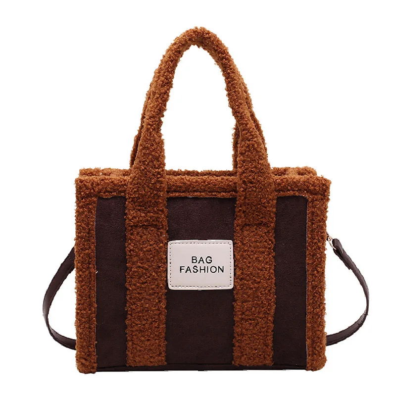 

Новинка Зима 2022, дизайнерская женская сумка из овечьей шерсти, модная сумка из искусственного меха, плюшевая сумка-шоппер через плечо для женщин