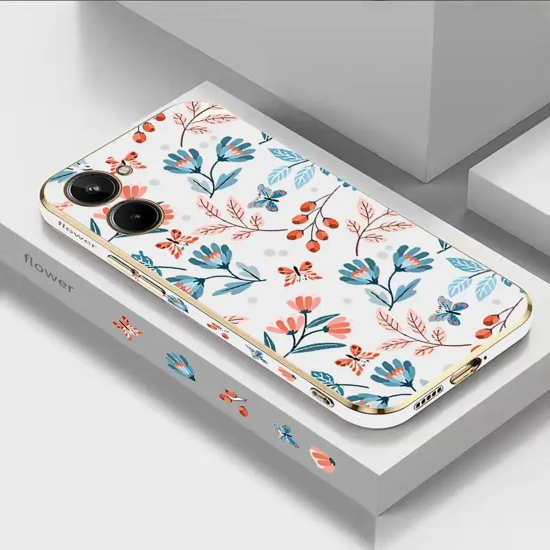 

Delicate floral Luxury Plating Phone Case For OPPO Realme 10 9 9i 8 8i 7 7i 6 Pro Plus C30 C31 C35 C20 C21Y C25 C25S Cover