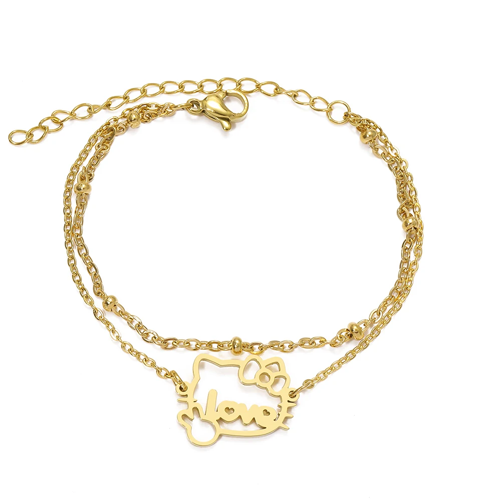 Браслеты из нержавеющей стали аниме полый котенок голова Подвеска цепочка шармы