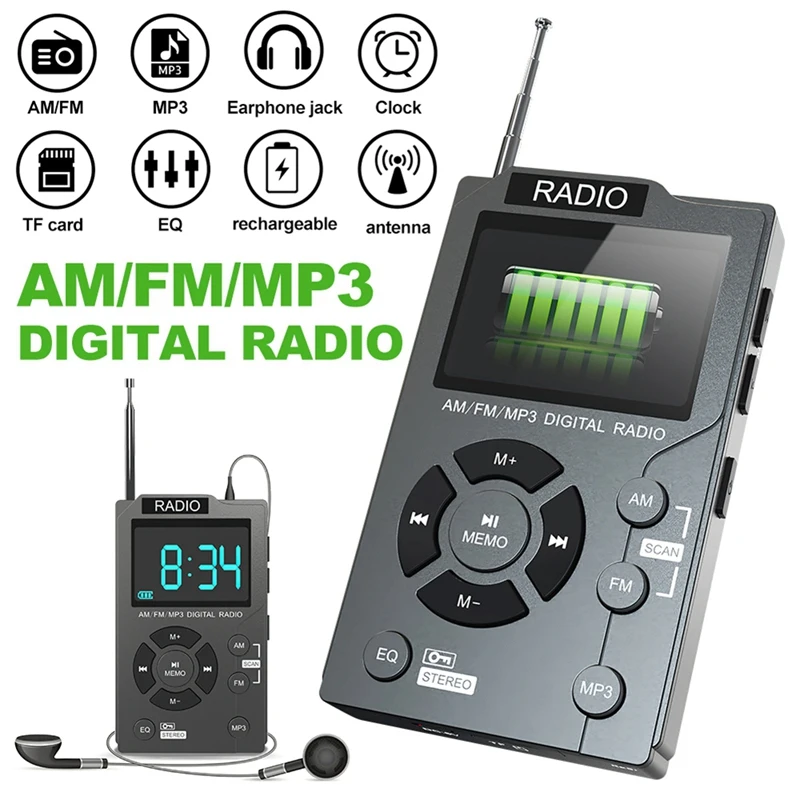 

Portable Mini Radio Plastic Pocket AM FM Digital Radio Receiver Auto-Search Channel TF Card MP3 Music Player