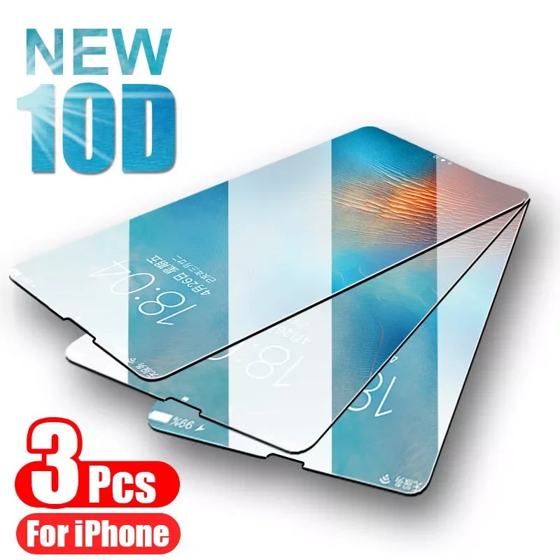 

10D 3Pcs Tempered Protective Glass on the For iPhone 13 12 11 Pro XR X XS Max Screen Protector Film For iPhone 7 8 6s Plus Glass