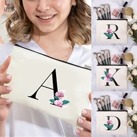 whitemarble initial letter custom name cosmetic bag women neceser makeup bag zipper pouch travel toiletry organizer wash bags