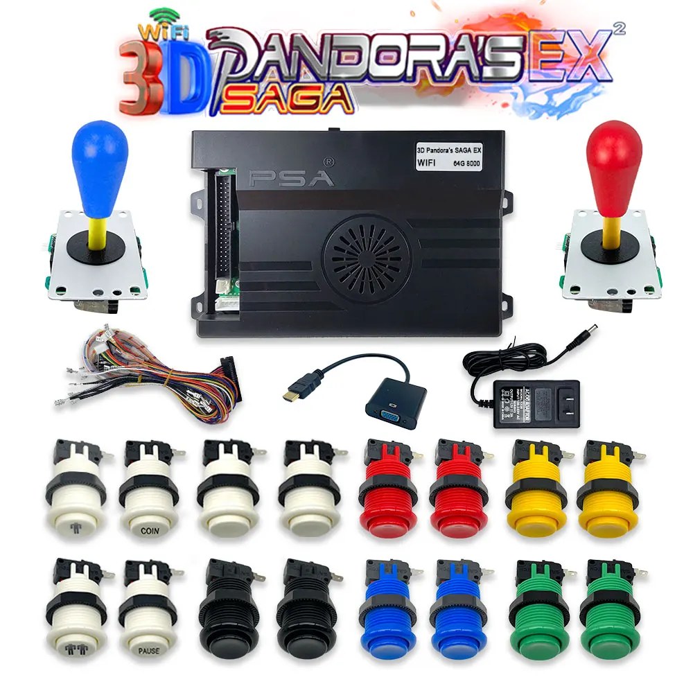 

3D WiFi Pandora Saga EX2 Box 8000 in 1 DIY Kit Arcade Game Console Cabinet Bartop 8 Way Joystick Happ Type Push Button