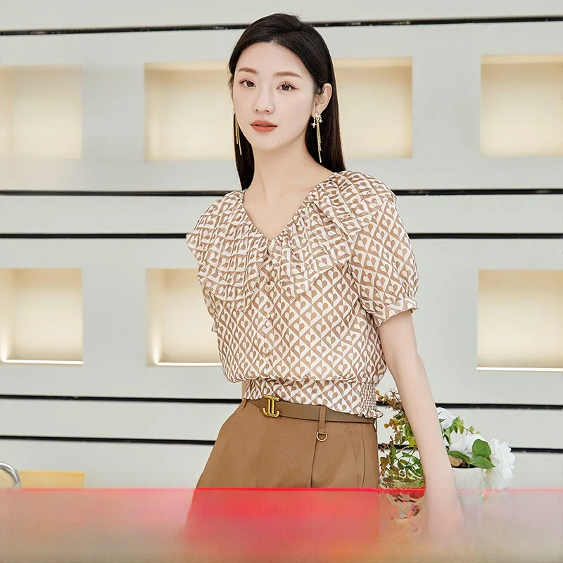 Женская шифоновая рубашка Beau Garden лето 2023 новый двухслойный топ с v-образным