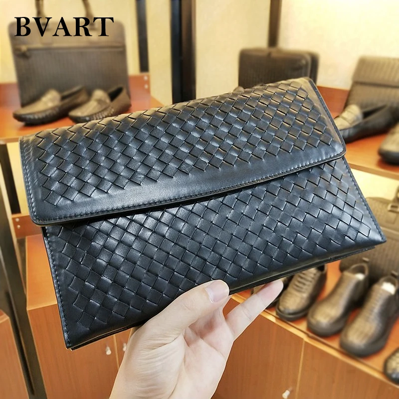 

Genuine Leather Hand-Woven Men's Handheld Envelope Package Luxury Brand Clamshell Buckle Simple Stylish and Versatile Briefcase