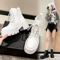 2022 women white martin ankle boots high heels shoes quality waterproof platform boots sapatos mulher