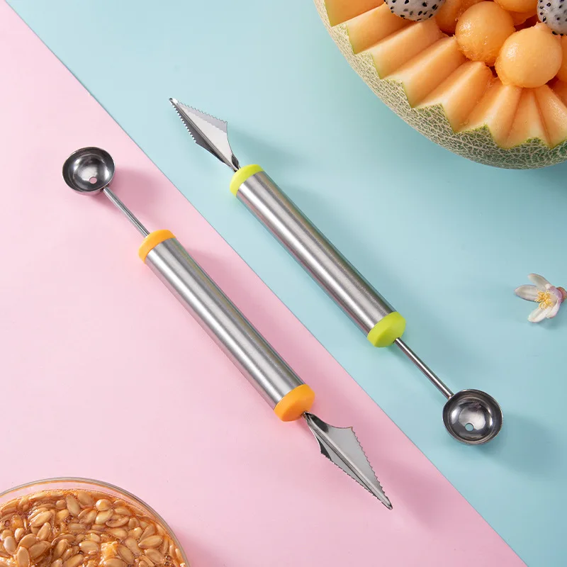 

Fruit Push Knife Double Head Melon Baller Scoop Triangular Shape Peeler Vegetable Slicer Fruit Platter Watermelon Kitchen Tool