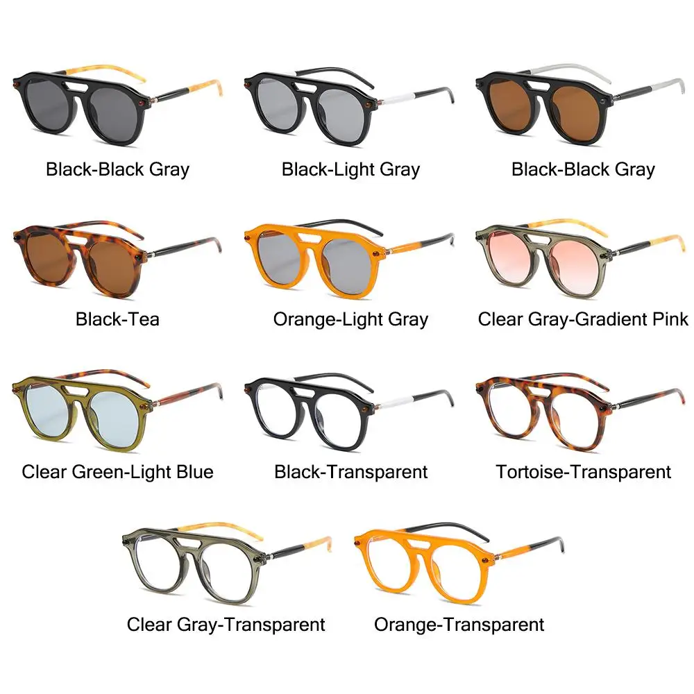 Modne okrągłe okulary przeciwsłoneczne Double Bridge Pilot Luksusowe punkowe pomarańczowe odcienie z lat 70. dla kobiet i mężczyzn