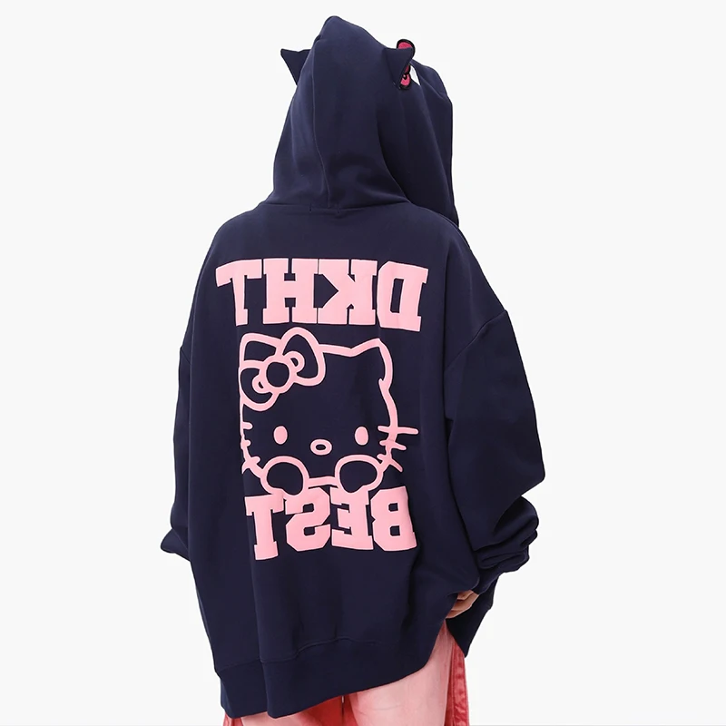 

Hello Kitty Hooded Sweatshirt Kawaii Sanrio Anime Cute Cartoon Character Girly Heart Outerwear Shirt Girls Gift