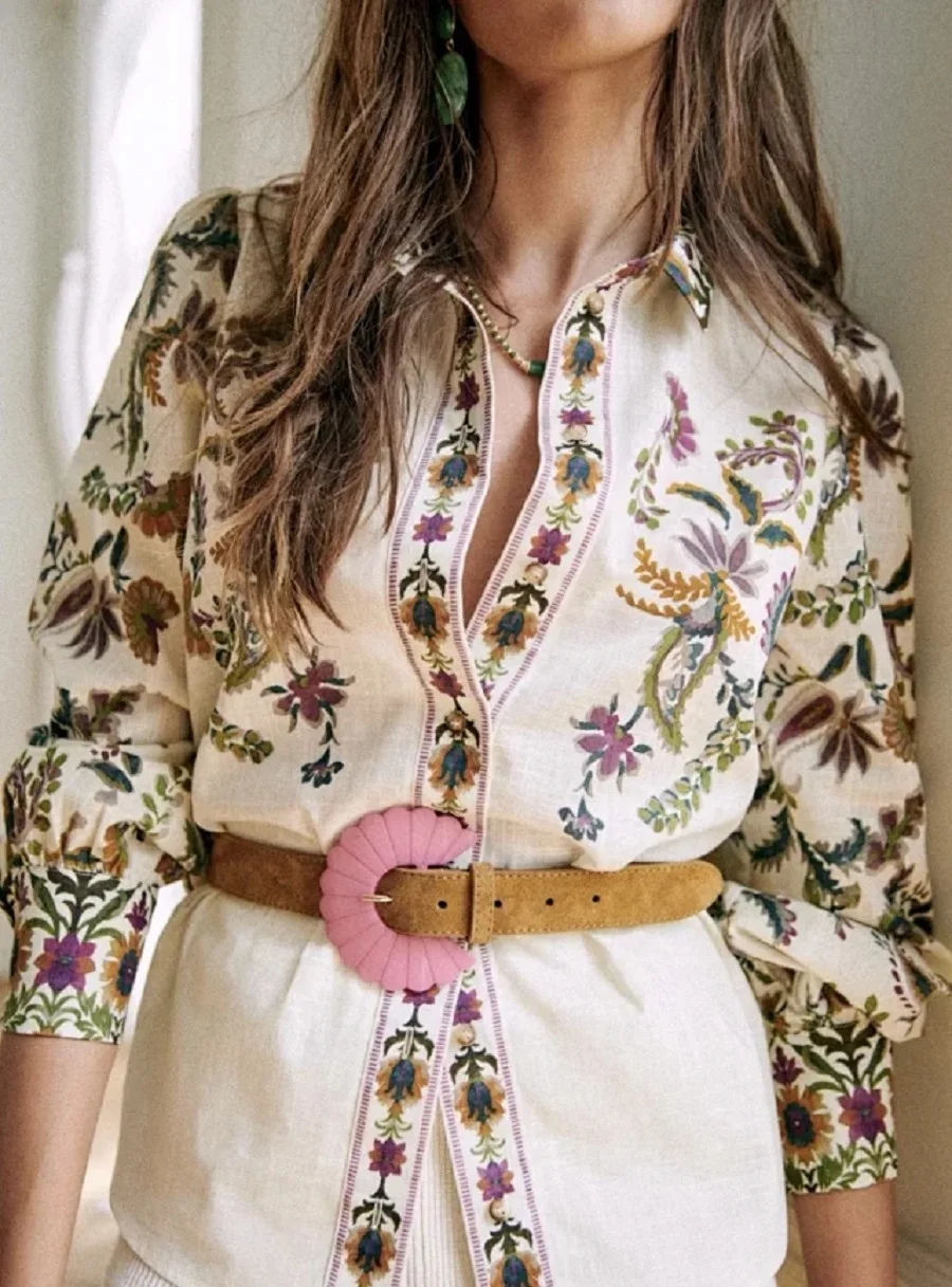 

Women Blouse Print Slim Fit Long Sleeve Vintage Shirt