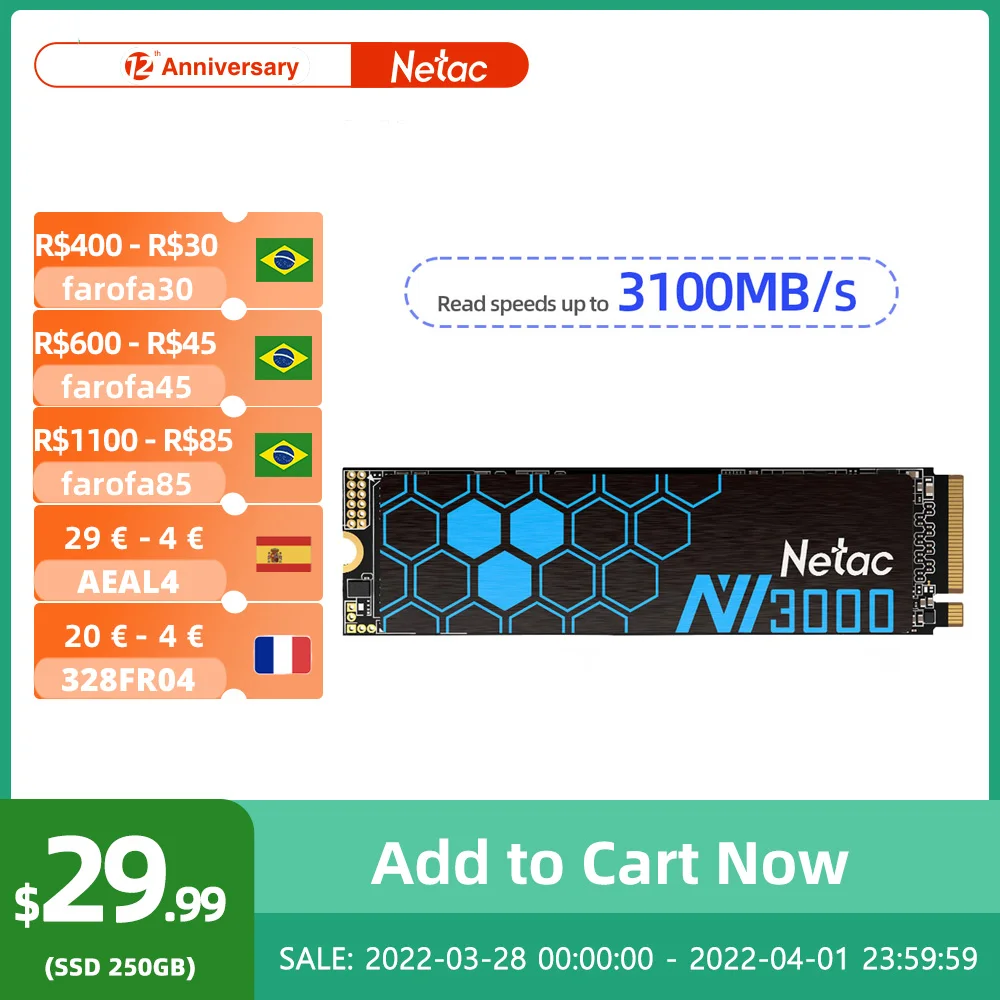 Внутренний твердотельный накопитель Netac M2 SSD NVMe 250 ГБ 500 Гб ТБ M.2 2280 PCIe |