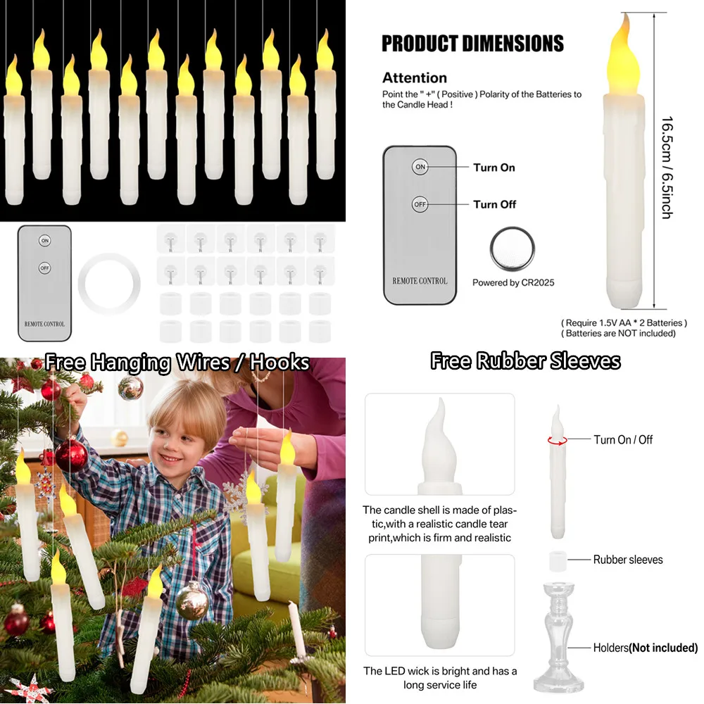 Flameless Flickering Taper Candles with/without Remote Control Timer Wax 3D Wick Lamp for Christmas Wedding Home Decor |